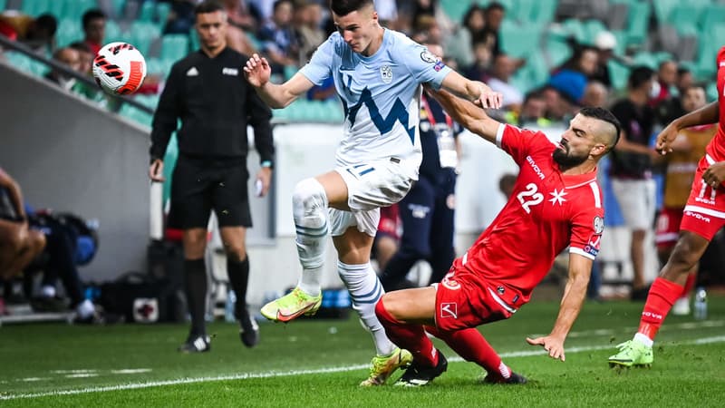 Benjamin Sesko lors du match aller (Slovénie - Malte)