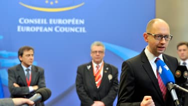 Le Premier ministre ukrainien, Arseni Iatseniouk, à Bruxelles, le 21 mars 2014.