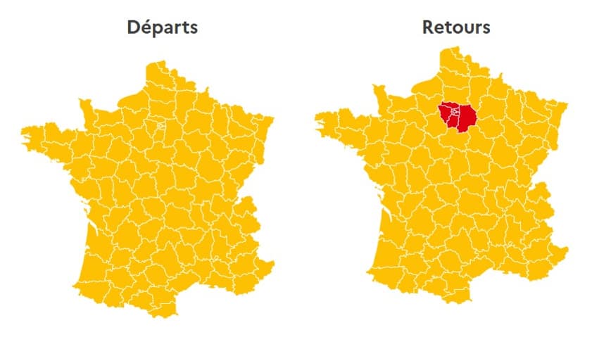 Cette journée de dimanche est classée orange dans le sens des départs comme des retours. La journée sera rouge en Ile-de-France dans le sens des retours. Cette journée de dimanche est classée orange dans le sens des départs comme des retours. La journée sera rouge en Ile-de-France dans le sens des retours.