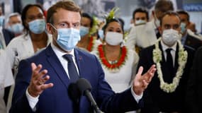 Emmanuel Macron, peu de temps après son arrivée à Tahiti dimanche 25 juillet 2021