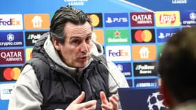 Unai Emery pendant une conférence de presse d'Aston Villa en Ligue des champions, le 3 mars 2025