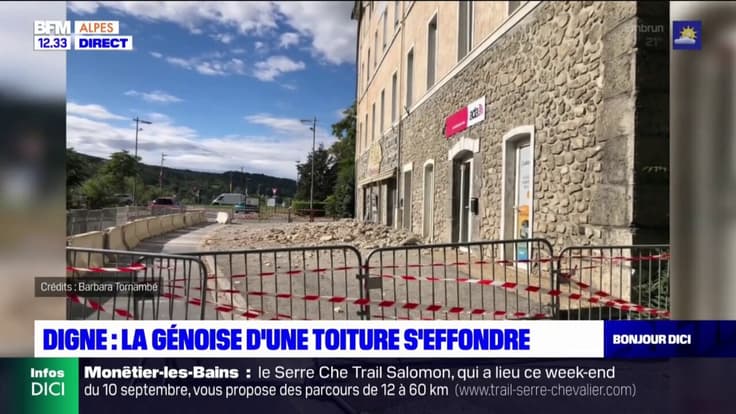 Digne-les-Bains: une partie d'un toit s'effondre sur une boulangerie