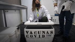 Une boîte de vaccin Pfizer, le 21 janvier 2021 à Grenade, en Espagne.
