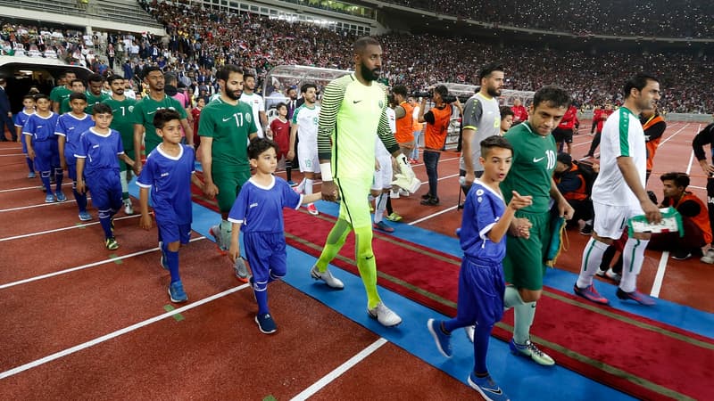 L'entrée des joueurs lors du match Irak-Arabie Saoudite le 28 février dernier à Bassorah