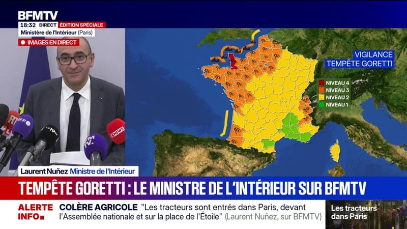 Tempête Goretti: Laurent Nuñez appelle à une "grande vigilance" dans les départements concernés