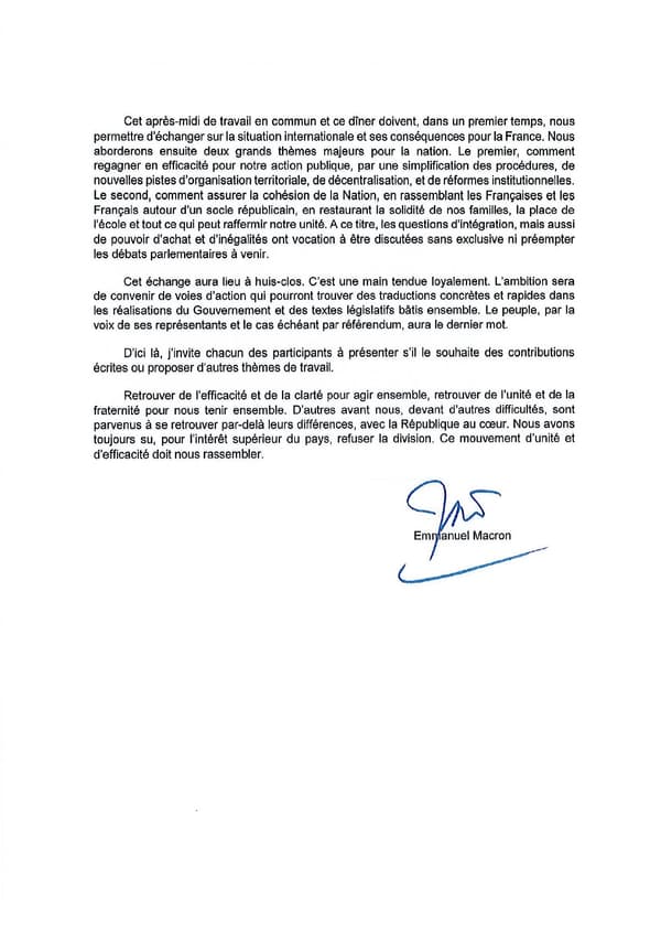 La lettre adressée par Emmanuel Macron aux partis politiques, le 25 août 2023.