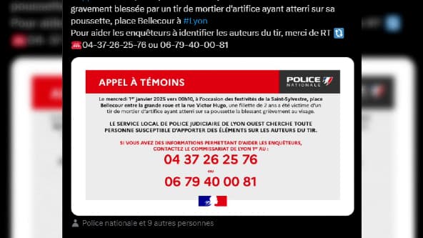 La police lance un appel à témoins pour retrouver les auteurs du tir de mortier qui a gravement blessé une fillette de 2 ans, le soir du Nouvel An, à Lyon.