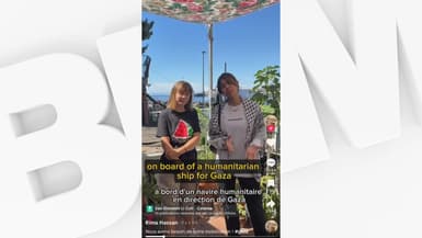 L'eurodéputée insoumise Rima Hassan et la militante Greta Thunberg en Italie, le 1er juin 2025, avant d'embarquer dans un bateau humanitaire en direction de Gaza.