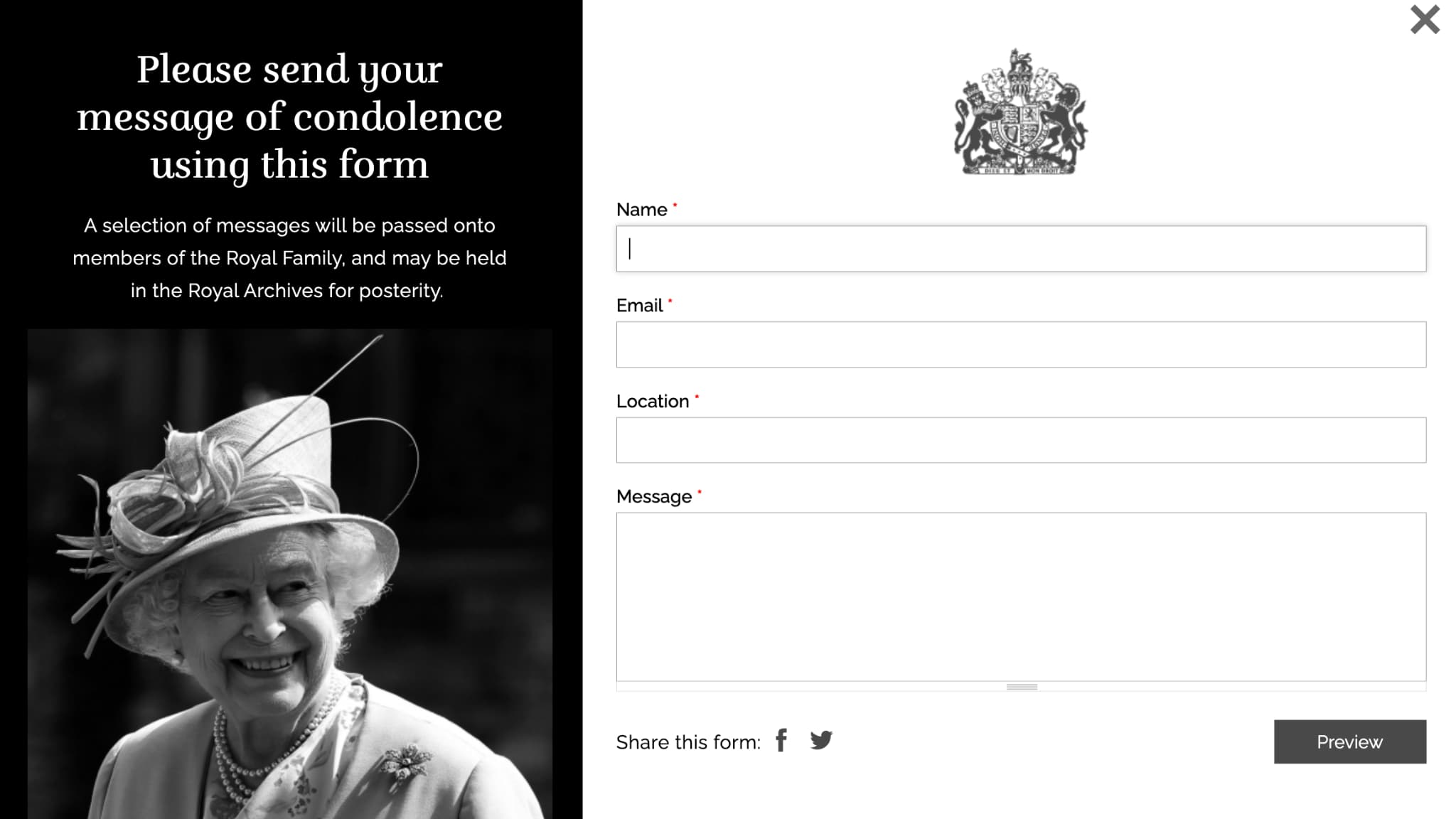 Le livre de condoléances proposé sur le site Web de la famille royale britannique