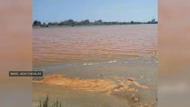 La mer est devenue rouge, samedi 21 mai 2022 à Fos-sur-Mer, après le déversement d'oxyde fer de l'usine d'Arcelor Mittal. 