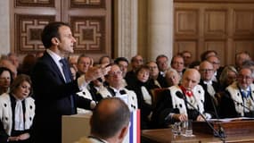 Emmanuel Macron prononce un discours devant des magistrats, en janvier 2019. 