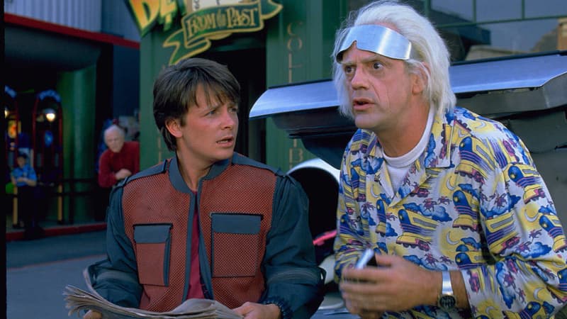 Michael J Fox et Christophe Lloyd dans "Retour vers le futur", en 1985.