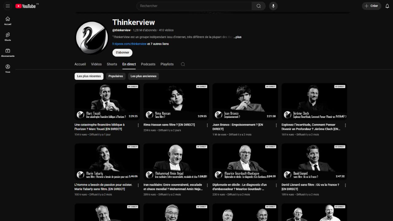 La chaîne Youtube Thinkerview La chaîne Youtube Thinkerview