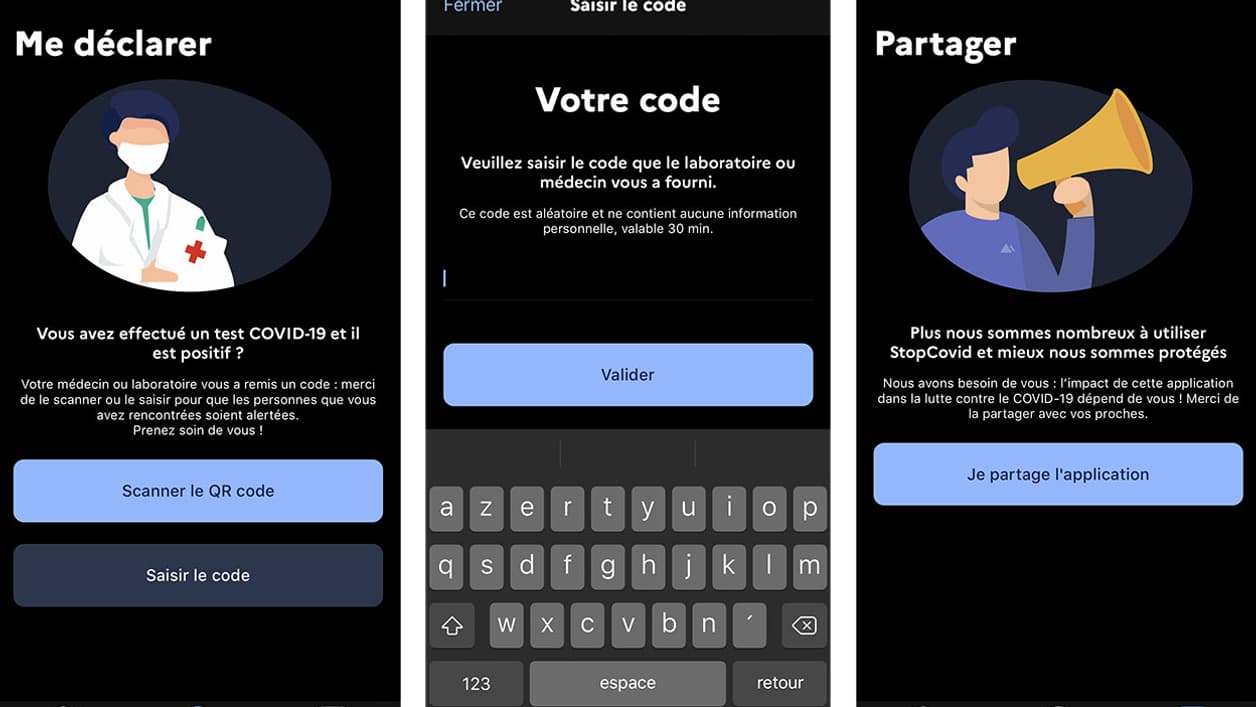 Capture d'écran de l'application StopCovid