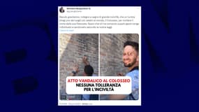Après la publication d'une vidéo montrant un homme dégradant un mur du Colisée, le ministre italien de la Culture Gennaro Sangiuliano avait dénoncé un geste "indigne".

