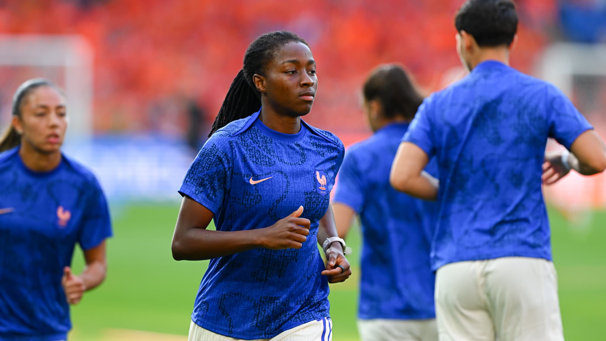 Oriane Jean-François avant France-Pays-Bas à l'Euro 2025, le 13 juillet 2025.