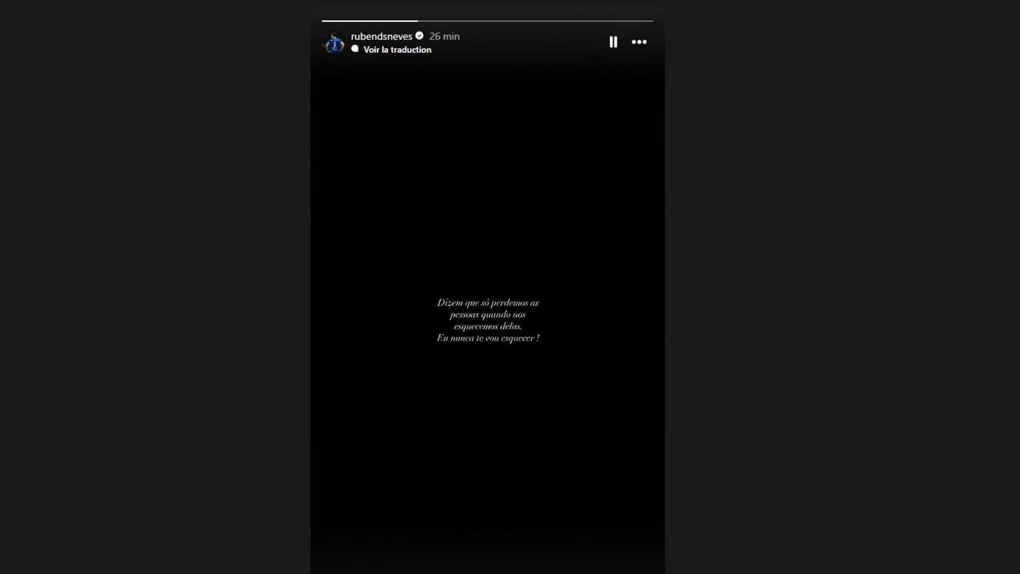 Le message de Ruben Neves pour Diogo Jota sur Instagram, le 3 juillet 2025 Le message de Ruben Neves pour Diogo Jota sur Instagram, le 3 juillet 2025