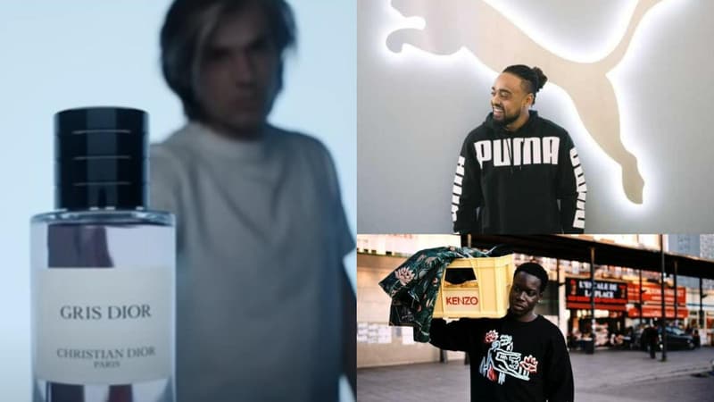 Orelsan dans une campagne promotionnelle pour Dior, S-Pri Noir égérie de Kenzo et Alonzo ambassadeur de Puma.