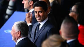 Nasser Al-Khelaïfi, président du PSG, en tribune pour la finale de la Coupe de France, 24 mai 2025