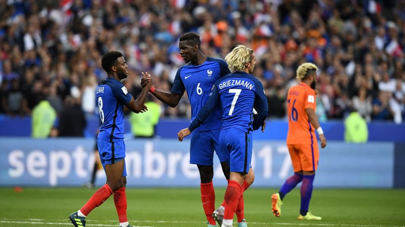 Thomas Lemar, Paul Pogba, Antoine Griezmann (de gauche à droite)