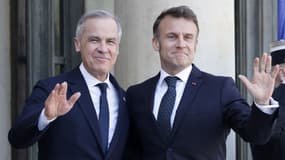 Emmanuel Macron et le nouveau Premier ministre canadien, Mark Carney, le lundi 17 mars 2025 à l'Élysée