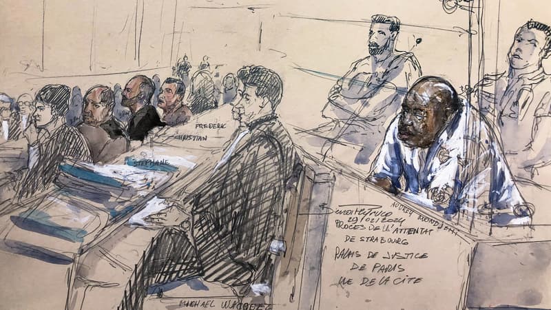 Croquis d'audience lors procès en première instance d'Audrey Mondjehi devant la cour d'assises spéciale de Paris
