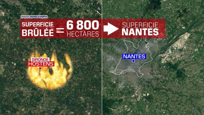 Incendie en Gironde: la superficie déjà partie en fumée équivaut à celle de la ville de Nantes