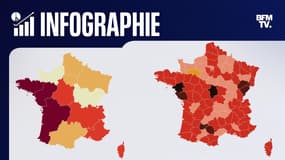 La carte des durées passées aux urgences en France, selon la Drees, données publiées le 12 mai 2025.
