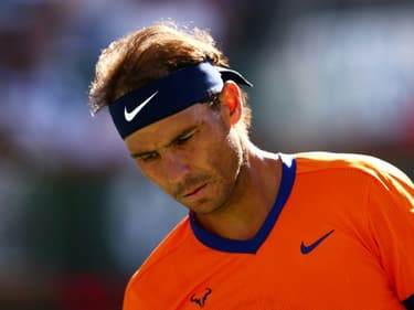 L'Espagnol Rafael Nadal, lors de sa finale perdue face à l'Américain Taylor Fritz, le 20 mars 2022 au tournoi d'Indians Wells (Californie)