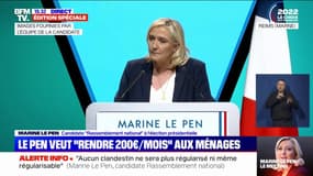 Si elle est élue, Marine Le Pen veut "rendre en moyenne 200 euros par mois à tous les ménages français"