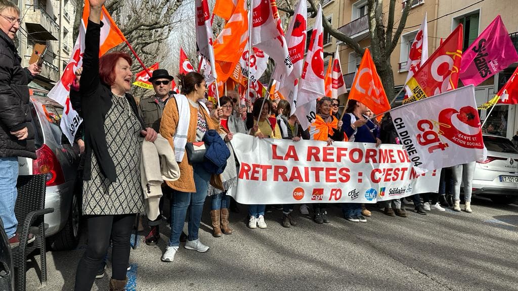 Les manifestants contre la réforme des retraites à Digne-les-Bains le mardi 7 mars 2023.