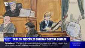 Singer Ed Sheeran pulls out his guitar during his New York plagiarism trial