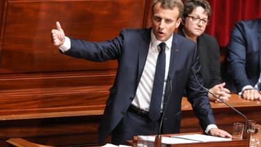Emmanuel Macron devant les parlementaires réunis en Congrès à Versailles, le 9 juillet 2018.