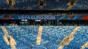 Une tribune du stade de Saint-Pétersbourg lors d’une présentation marquant les 50 jours avant l'ouverture de l'Euro 2020, le 22 avril 2021 