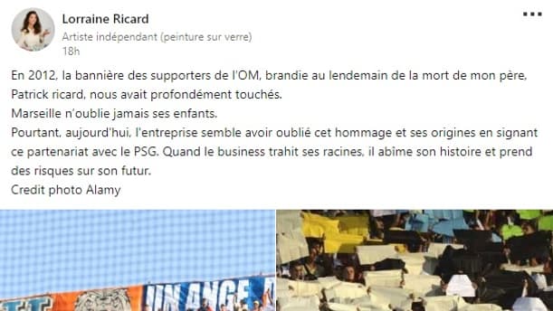 Le post Instagram de Lorraine Ricard