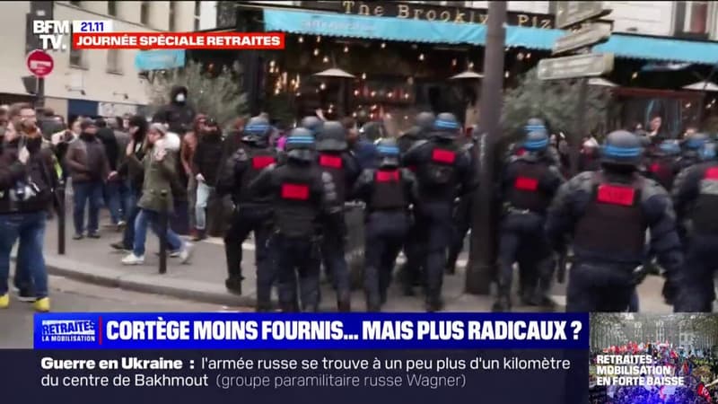 Manifestation: les images d'une intervention massive des forces de l'ordre pour disperser un black bloc dans le cortège parisien