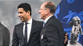 Nasser Al-Khelaïfi et John Textor lors de la finale de la Coupe de France, le 25 mai 2024 au stade Pierre-Mauroy