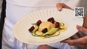 Une raviole de saumon et ses courgettes, une recette de Maksym Zorin chef du restaurant La Datcha, à Paris.