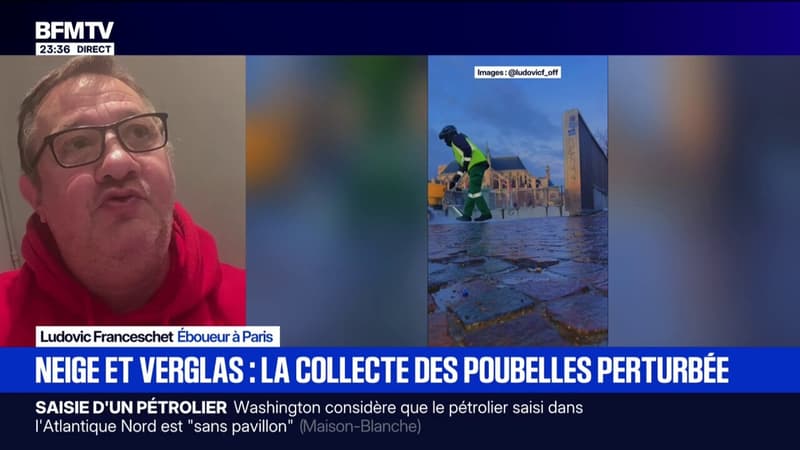 Neige-verglas: "On devait déneiger les points singuliers: les hôpitaux, les écoles, les passages piétons, etc.", assure Ludovic Franceschet, éboueur à Paris