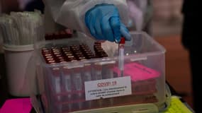 Prélèvements destinés à détecter le Covid selon la méthode PCR, à Nantes le 18 janvier 2021