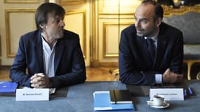 Nicolas Hulot et Edouard Philippe, le 5 janvier 2018 à Matignon, lors d'une réunion avec les élus de Loire-Atlantique sur le dossier Notre-Dame-des-Landes. 