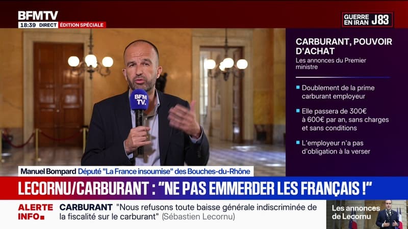 Aides sur le carburant: “Je n’ai entendu aucune annonce susceptible de répondre à l’urgence de la situation”, estime Manuel Bompard, député “La France insoumise”