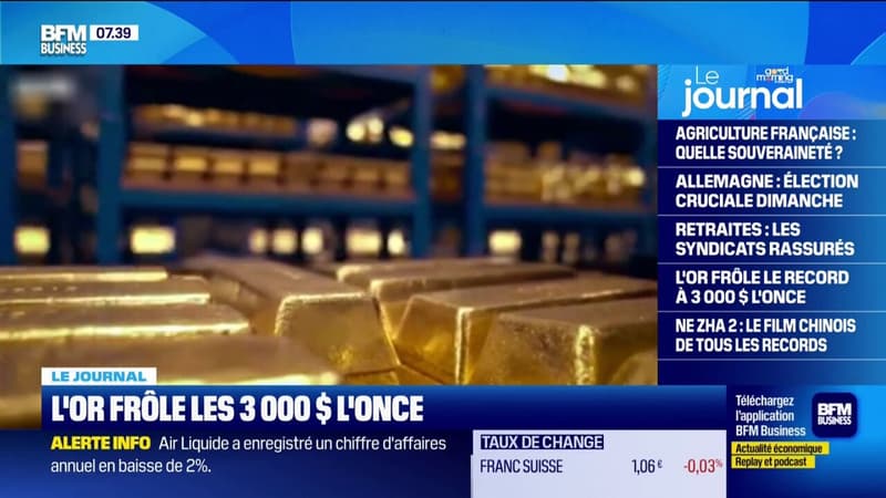 L'or frôle les 3.000 dollars l'once