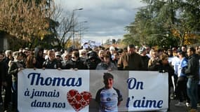 Une marche à la mémoire de Thomas, un lycéen mortellement blessé lors d'un bal à Crépol, le 19 novembre 2023 à Romans-sur-Isère, dans la Drôme