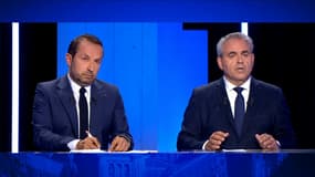 Le président sortant de la région Hauts-de-France et le candidat Sébastien Chenu (RN) sur le plateau du débat de l'entre-deux-tours ce jeudi. 