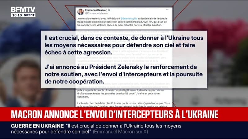 Emmanuel Macron a annoncé l'envoi de nouveaux missiles "intercepteurs" à l'Ukraine