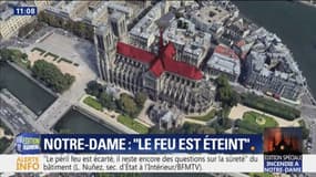 En rouge sur cette image, la partie touchée du toit de Notre-Dame
