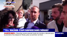"Macron, démission": Emmanuel Macron répond à une opposante lors d'un bain de foule surprise à Pérols