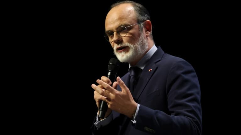 Le président du parti Horizons Edouard Philippe lors d'un meeting électoral à Nice, le 23 mars 2022