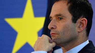 Benoît Hamon, lors d'une conférence européenne sur son projet européen le 10 mars 2017.